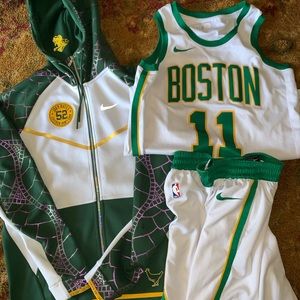 Boston jersey and shorts + doernbecher hoodie
